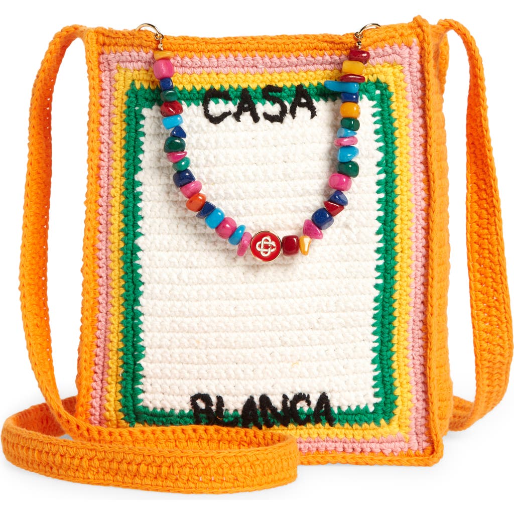 Casablanca Pebble Handle Crochet Tote In Orange/gradient