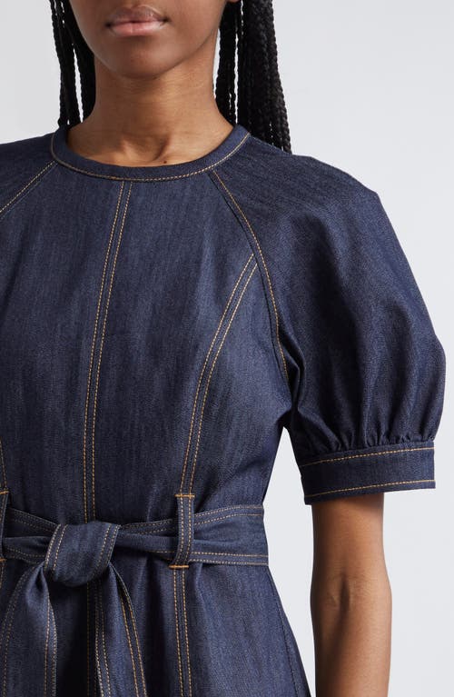 Shop Cinq À Sept Madi Puff Sleeve Belted Dress In Indigo