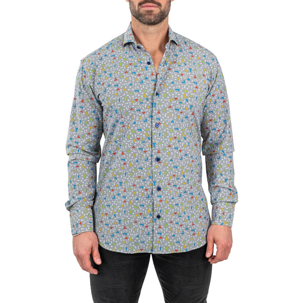 Maceoo Einstein Stretch Tetris Button-up Shirt In White
