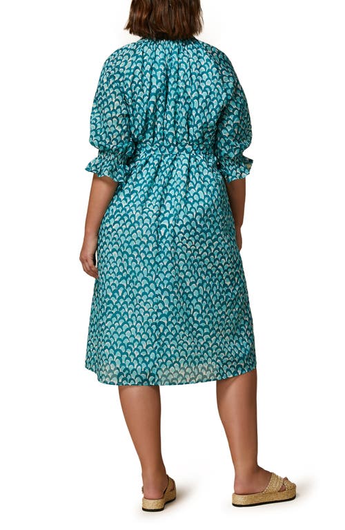 Shop Marina Rinaldi Cinghia Cotton Voile Dress In Blue/white Print