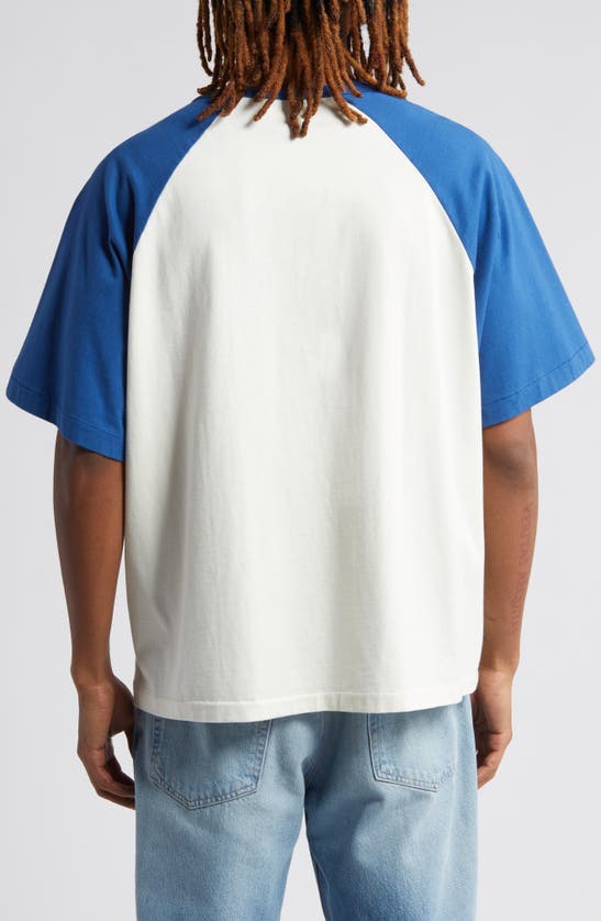 Shop Elwood Oversize Short Sleeve Raglan T-shirt In Cobalt/ Off White