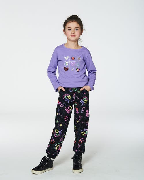 Shop Deux Par Deux Girl's Joggers Black Printed Rainbow Hearts In Printed Hearts & Rainbows