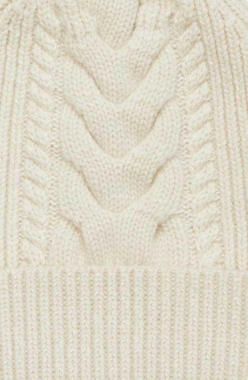 Shop Lafayette 148 New York Pompom Cable Stitch Cashmere & Silk Beanie In Buff Melange