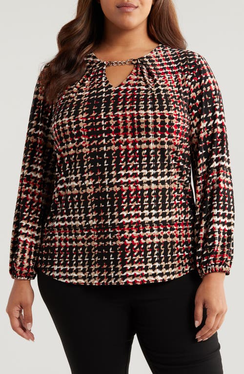 Anne Klein Chain Strap Houndstooth Top In Anne Black Multi