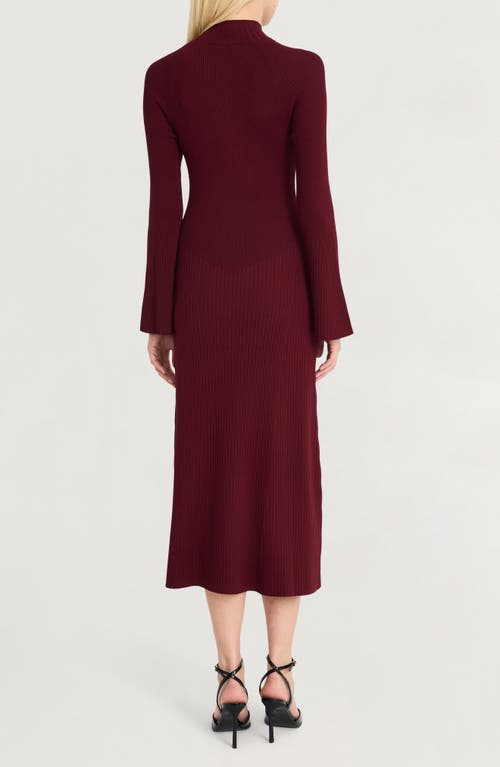 Shop Luxely Long Sleeve Rib Midi Sweater Dress In Wine Tasting