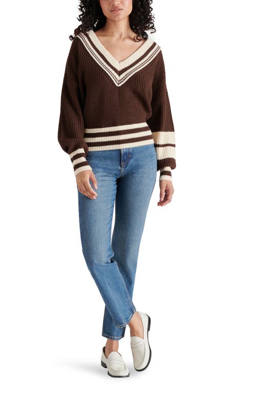 Shop Steve Madden Jen Stripe Trim Sweater In Chestnut