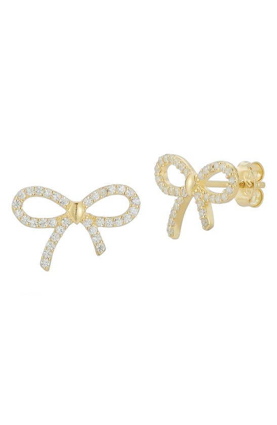 Glaze Jewelry 14k Gold Plate Cz Bow Stud Earrings In Gold
