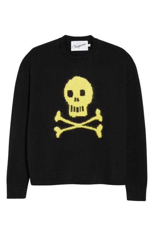 Vaquera Skull & Crossbones Intarsia Wool & Mohair Blend Sweater in Black Yellow