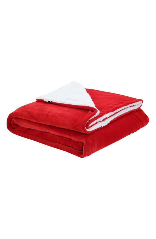 Inspired Home Solid Micro Plush Faux Shearling Reversible Throw Blanket In Red