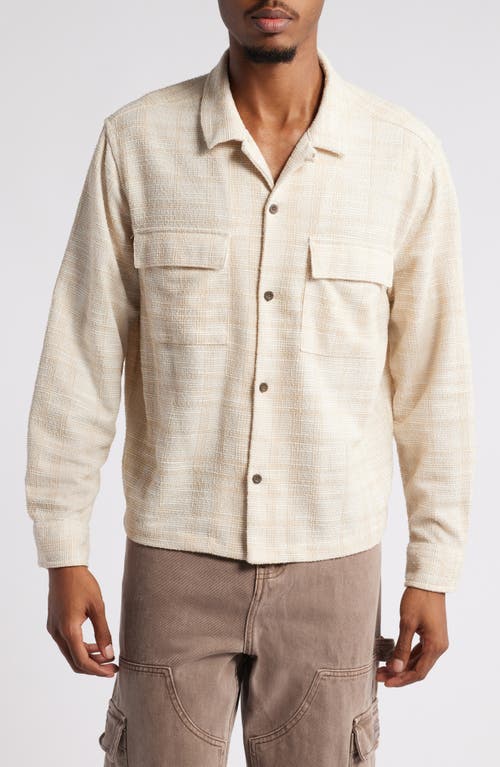 PacSun Connell Long Sleeve Check Textured Camp Shirt in Cream 