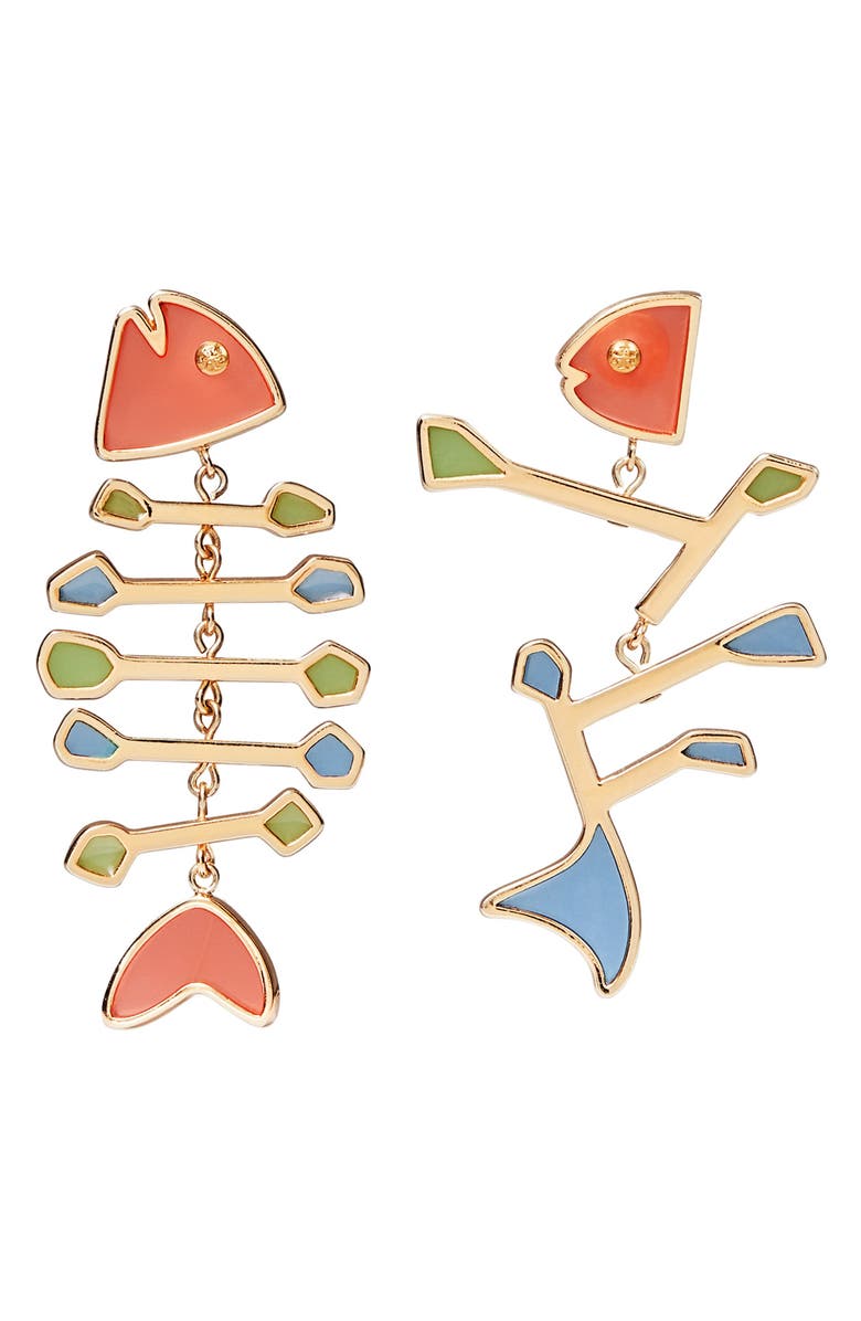 TORY BURCH Mismatched Fish Statement Earrings, Main, color, CRUSHED MINT/ SUMMER BLUE