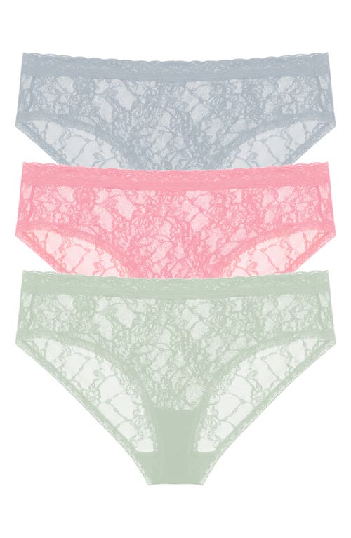 Natori Bliss Allure Lace 3-pack Girl Briefs In Bl/ros/dew