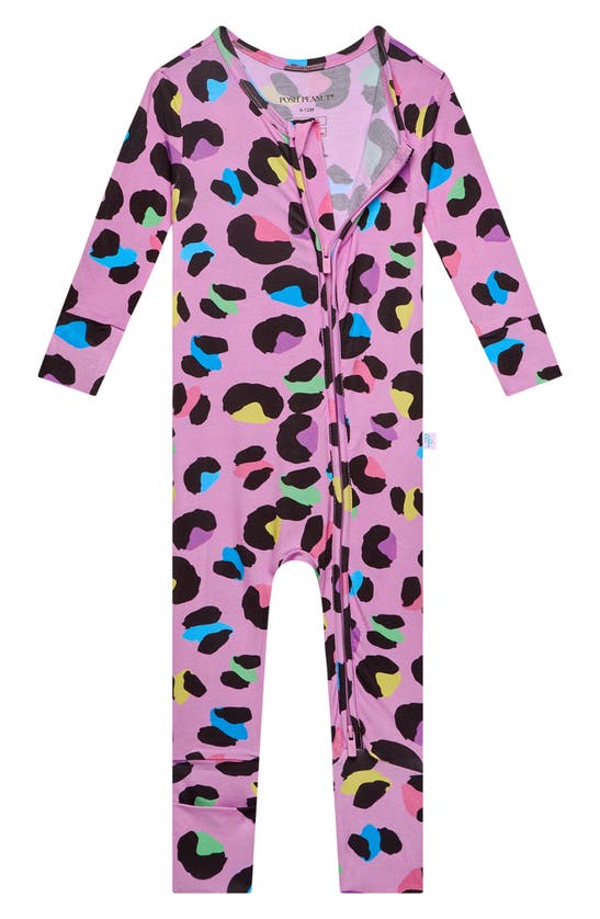 Shop Posh Peanut Electric Leopard Fitted Convertible Footie Pajamas In Open Purple