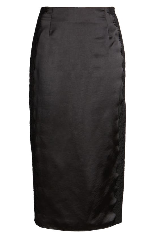 Shop Open Edit Lace Panel Satin Skirt In Black