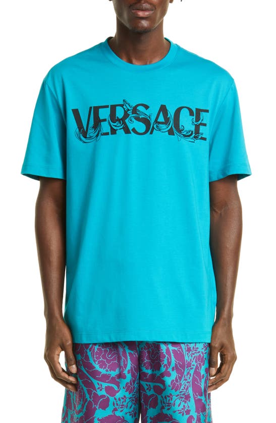 VERSACE FLEUR EMBROIDERED LOGO GRAPHIC TEE