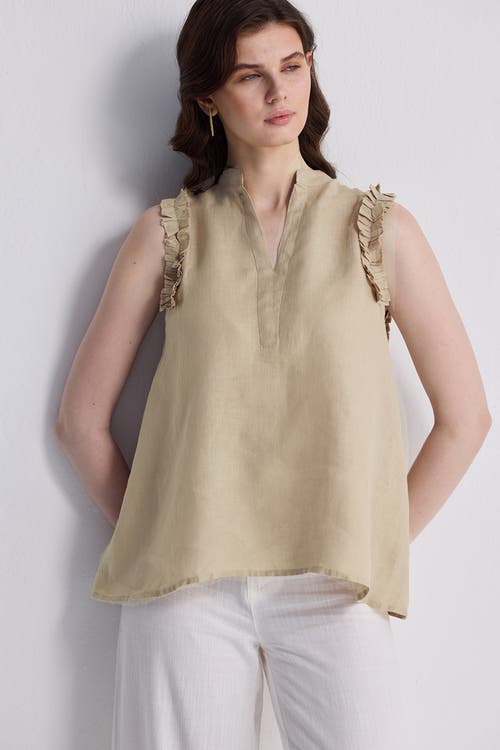 Shop Reistor Sleeveless Hemp Top With Ruffles In Neutral Beige