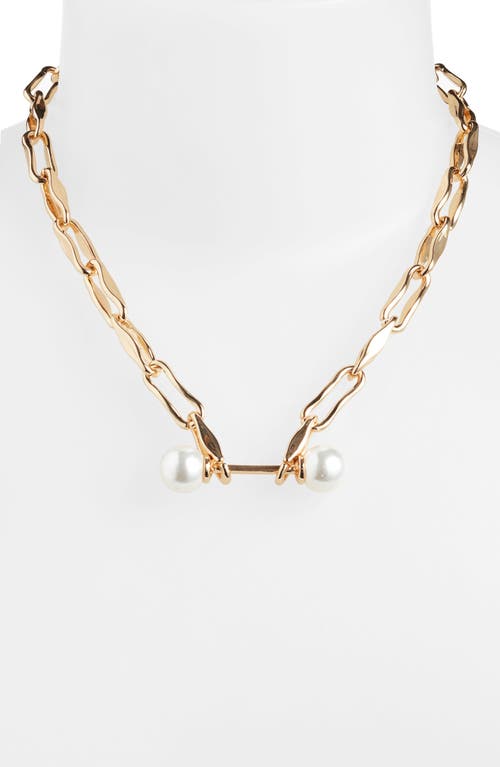 Shop Open Edit Double Faux Pearl Link Necklace In White- Gold