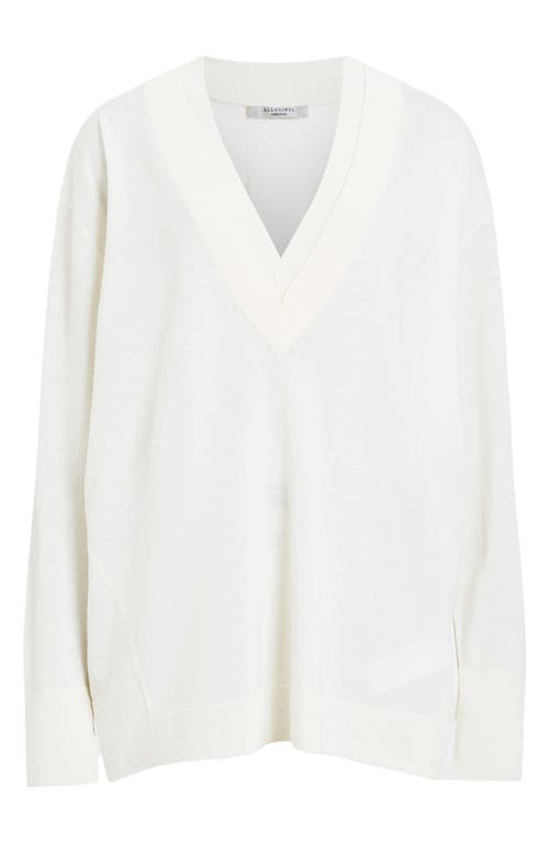 Shop Allsaints Bern V-neck Wool Sweater In Chalk White