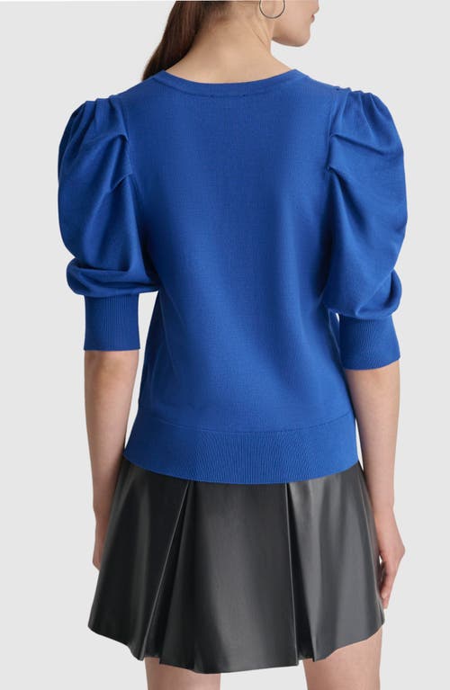 Shop Dkny Puff Sleeve V-neck Sweater In Lapis Blue