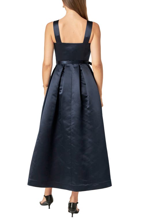 Shop English Factory Pleated Belted Midi Dress In Navy