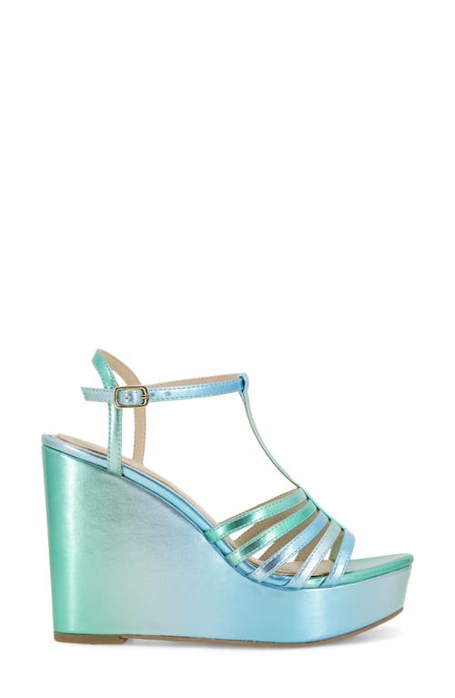 Shop Kenneth Cole Celia Ankle Strap Platform Wedge Sandal In Blue/green Pu