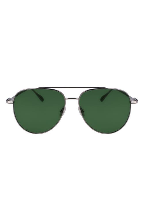 Shop Ferragamo Gancini Evolution 61mm Aviator Sunglasses In Light Ruthenium/green