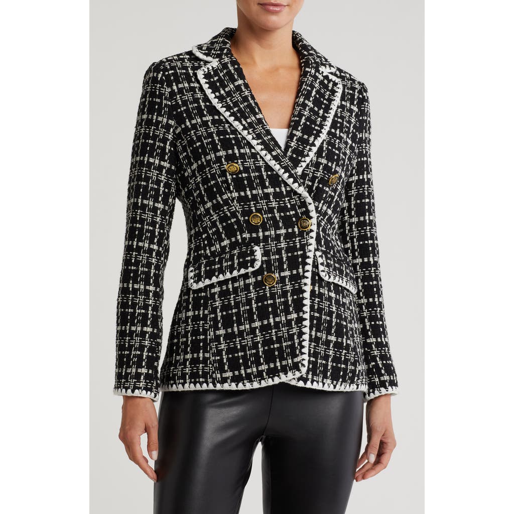 Laundry By Shelli Segal Stitch Trim Tweed Blazer In Black/marshmallow Plaid