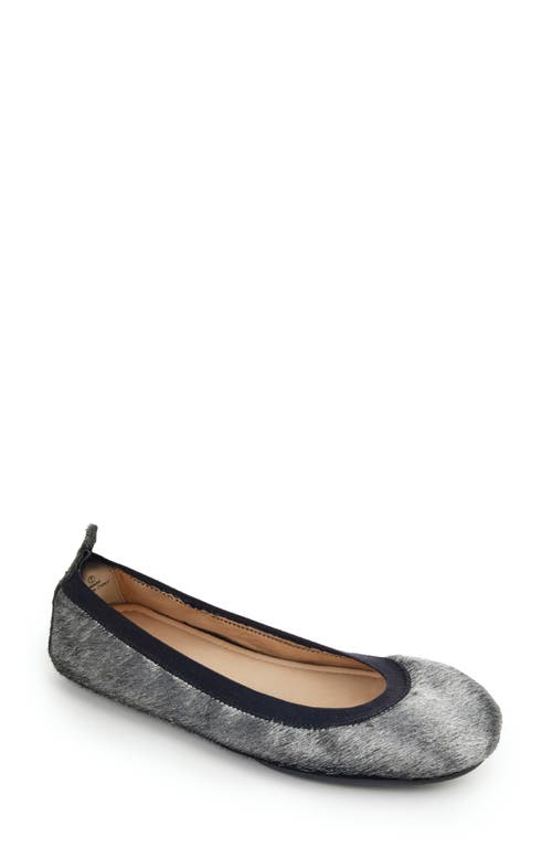 Yosi Samra Samara Genuine Calf Hair Ballet Flat In Silver Calf Hair