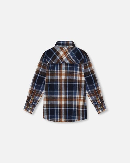 Shop Deux Par Deux Little Boy's Long Sleeve Button Down Shirt Plaid Blue And Hazel In Plaid Blue & Brown