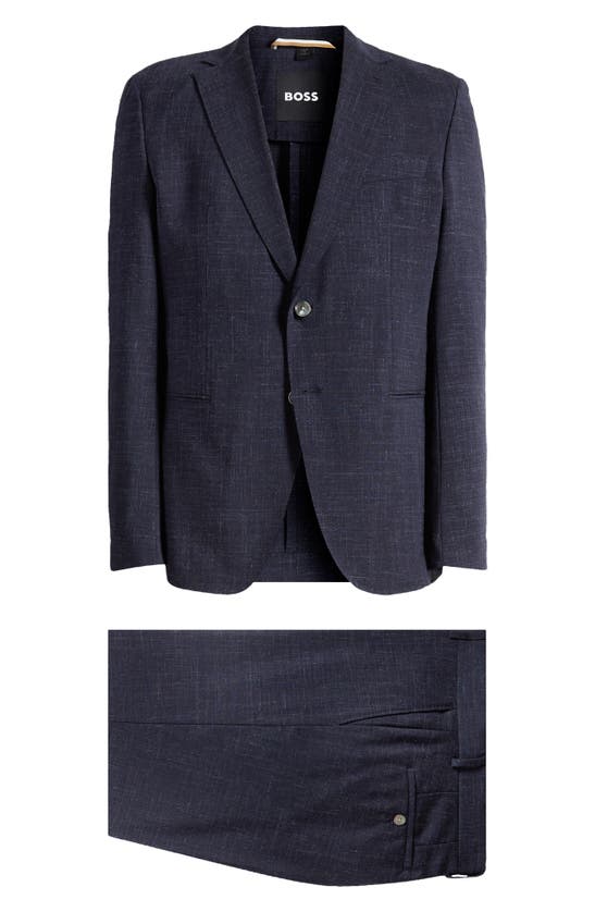 Shop Hugo Boss Boss Huge Slub Wool & Linen Suit In Dark Blue