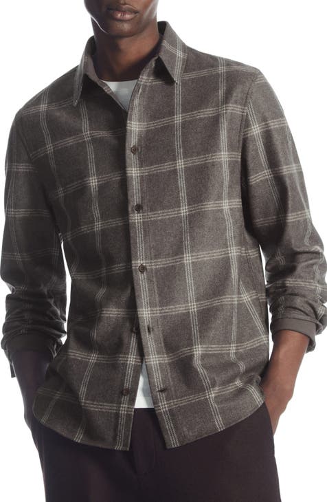Relaxed Fit Plaid Wool Blend Button-Up Shirt