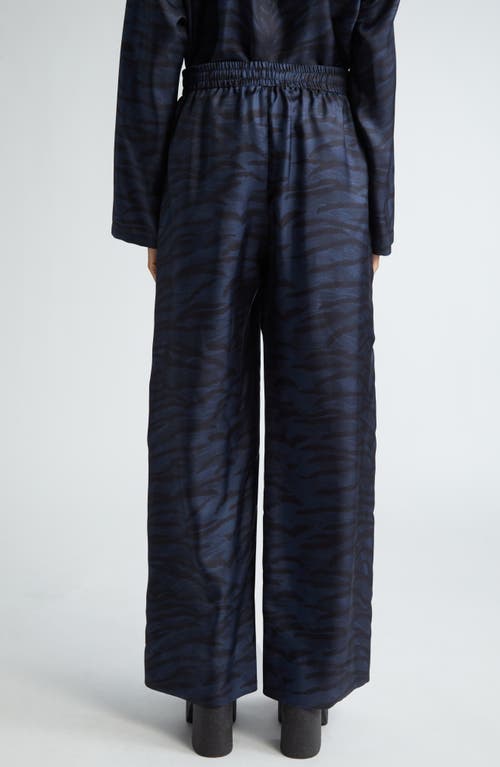 Shop Stella Mccartney Tiger Stripe Drawstring Waist Silk Pajama Pants In Ink