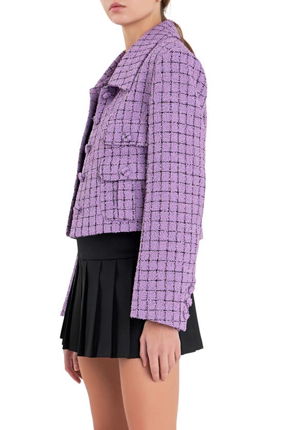 English Factory Windowpane Check Tweed Crop Blazer In Purple