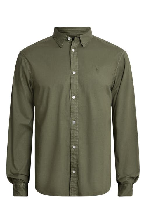 Allsaints Hawthorne Solid Stretch Cotton Button-up Shirt In Fleur Green