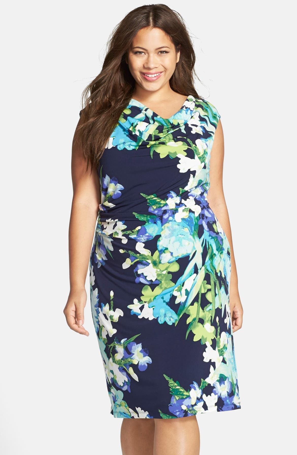 Vince Camuto Print Drape Neck Body-Con Dress (Plus Size) | Nordstrom