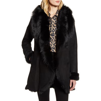 Hiso Luss Toscana Genuine Shearling Trim Coat, Black