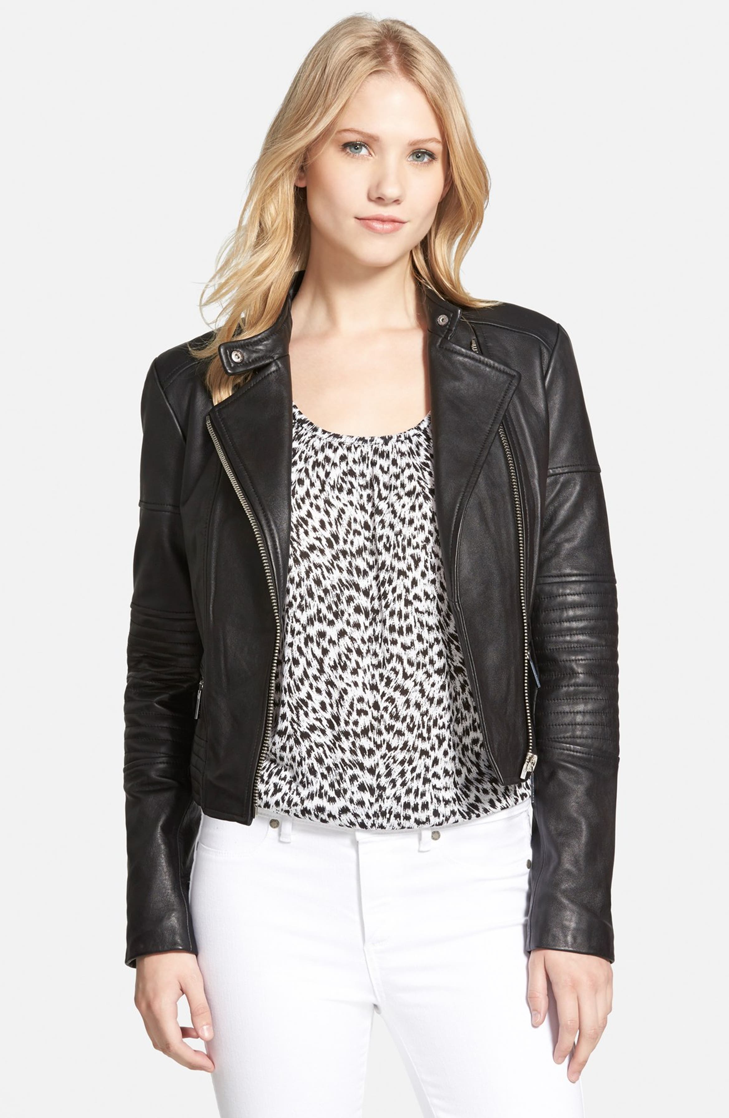 MICHAEL Michael Kors Quilted Panel Leather Moto Jacket | Nordstrom