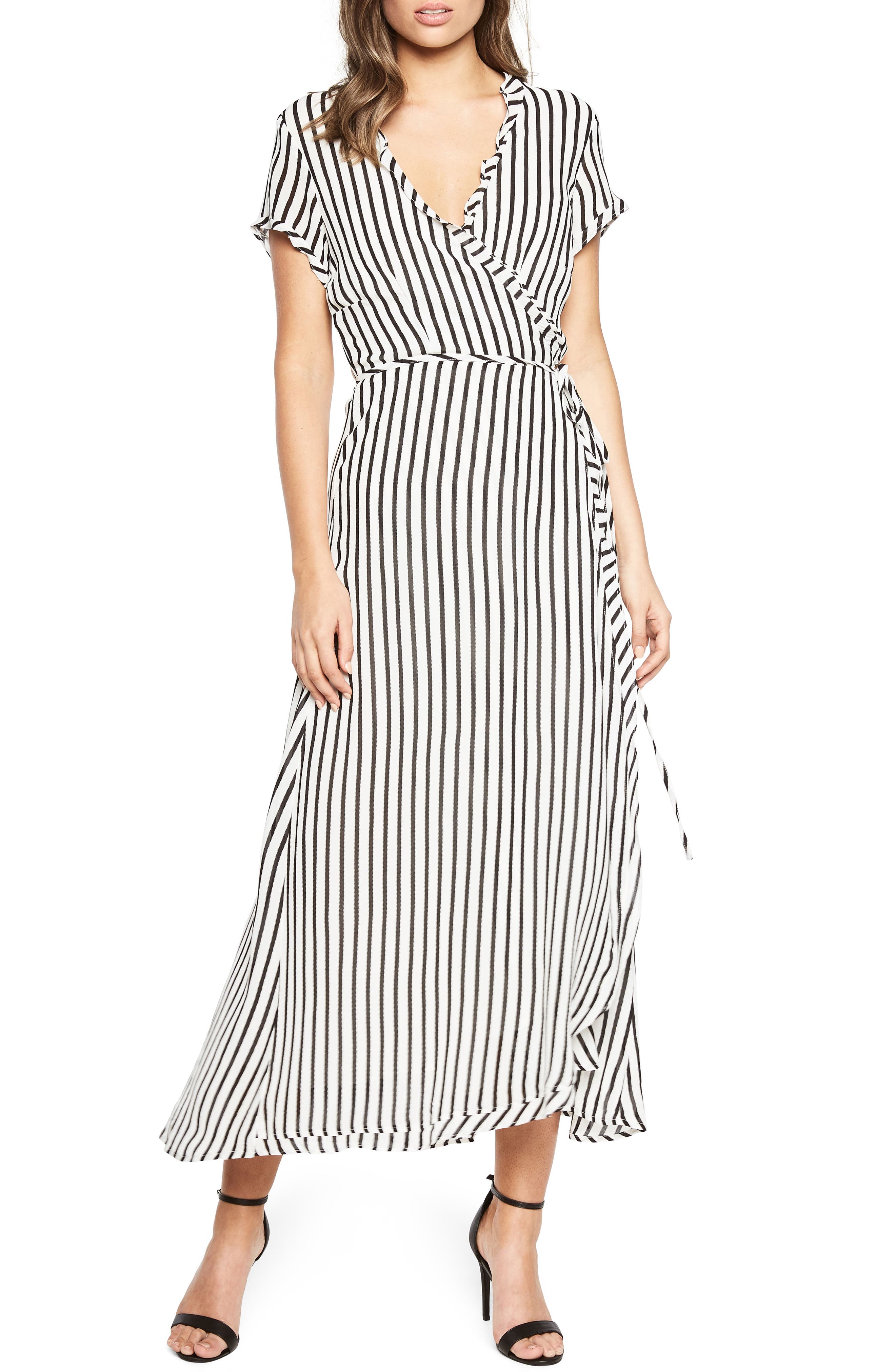 Bardot Adie Stripe Midi Wrap Dress, Black