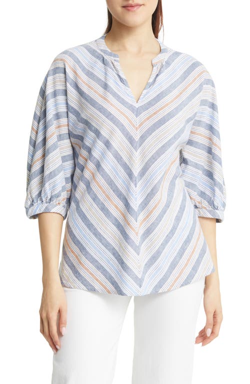 caslon(r) Linen Blend Top in Blue Ensign-Tan Jessie Stripe