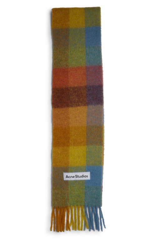 Shop Acne Studios Vally Plaid Alpaca, Wool & Mohair Blend Scarf In Yellow/powder Blue/brown