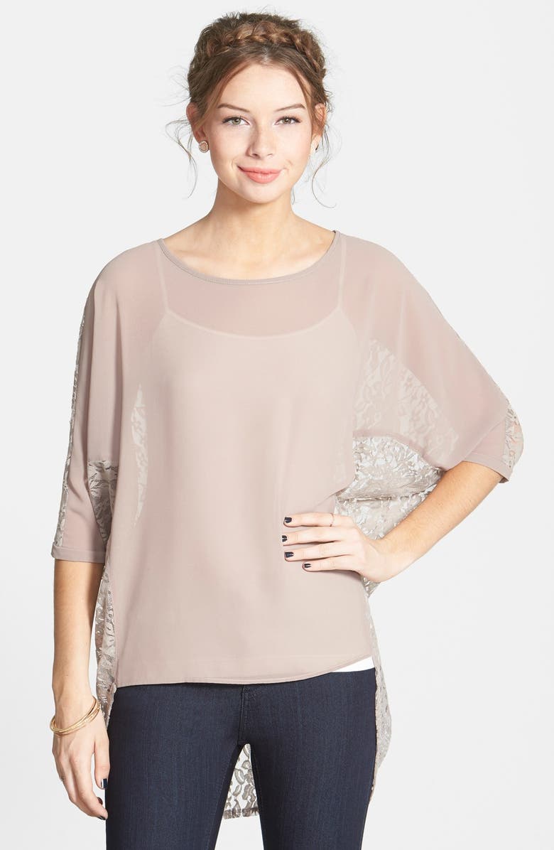 h.i.p. Lace Back Chiffon High/Low Top (Juniors) | Nordstrom