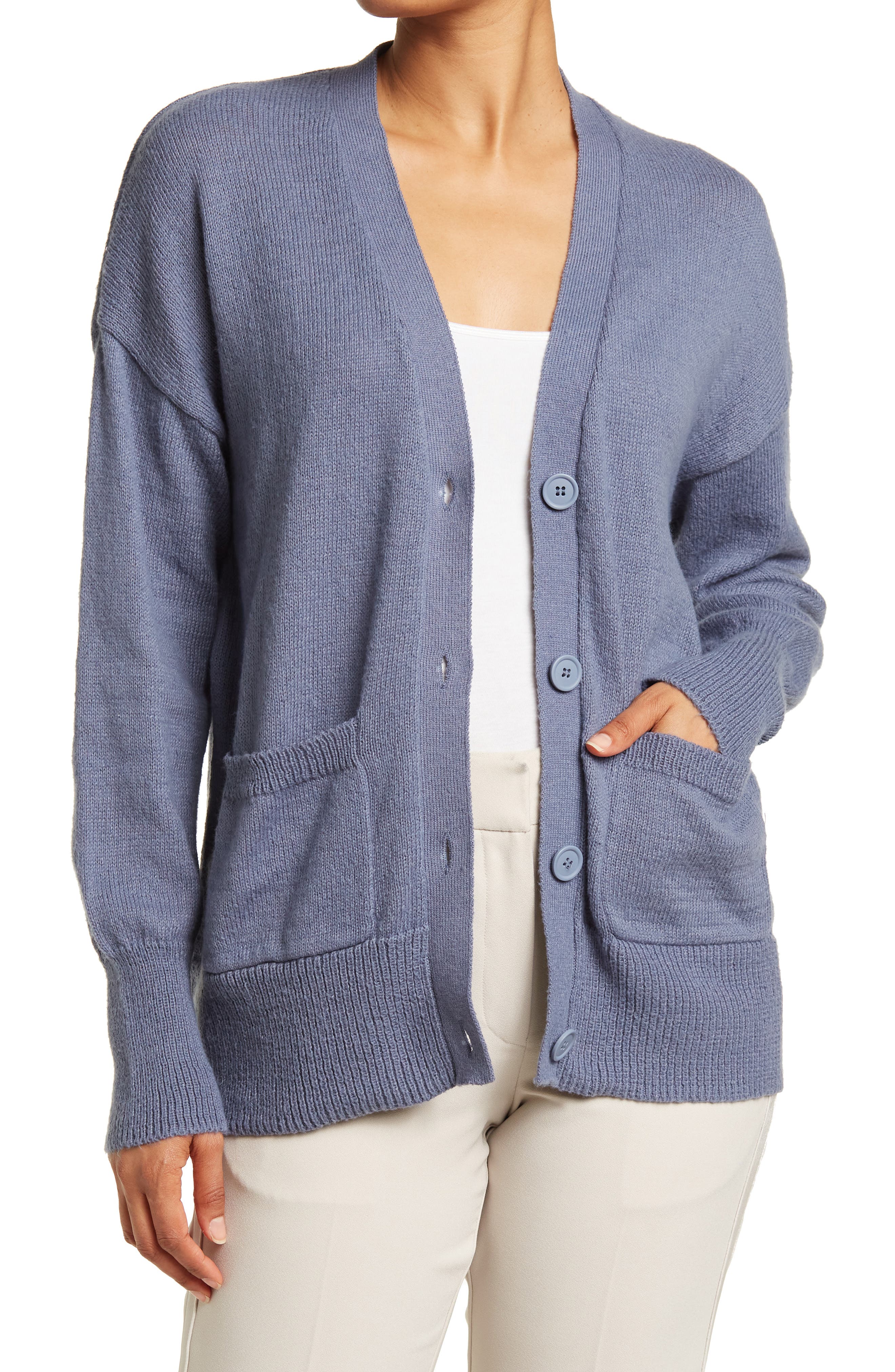 women's grey cardigan with pockets