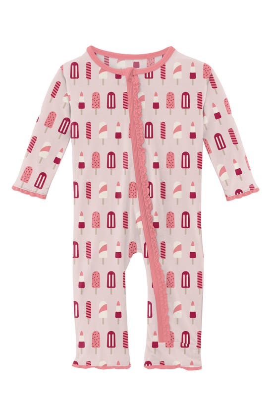 Shop Kickee Pants Ruffle Trim Popsicle Print Zip Coverall In Macaroon Popsicles