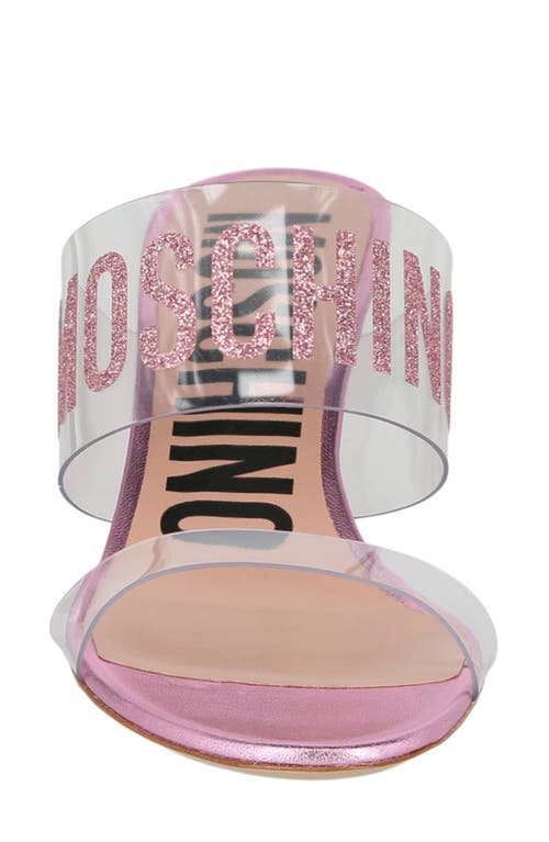Moschino Glitter Logo Heel Sandals In Transparent Pink