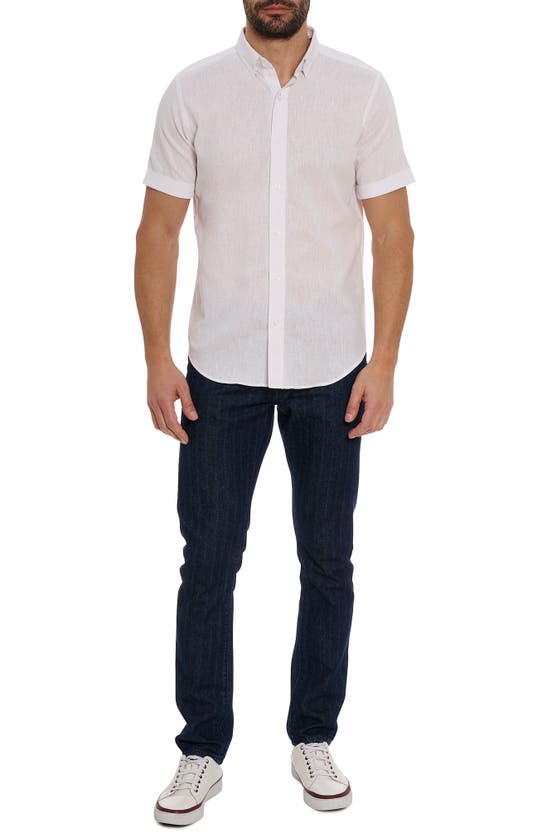 Shop Robert Graham Palmer Tailored Fit Short Sleeve Linen Blend Button-up Shirt In White