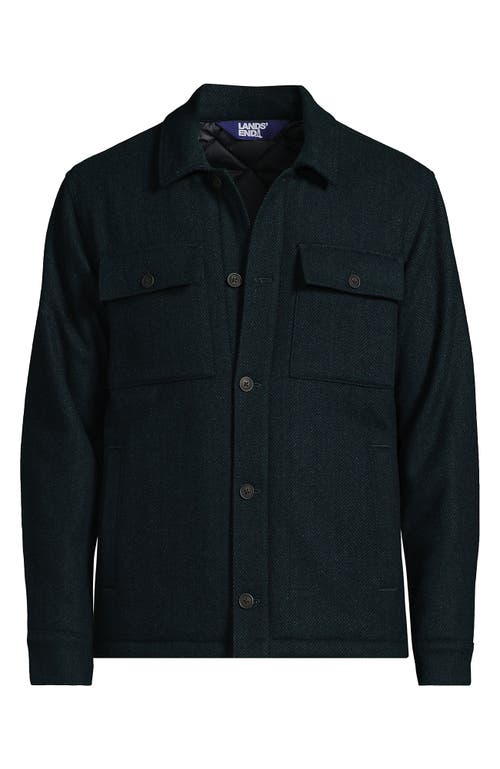 Shop Lands' End Wool Blend Shirt Jacket In Lush Forest Herringbone