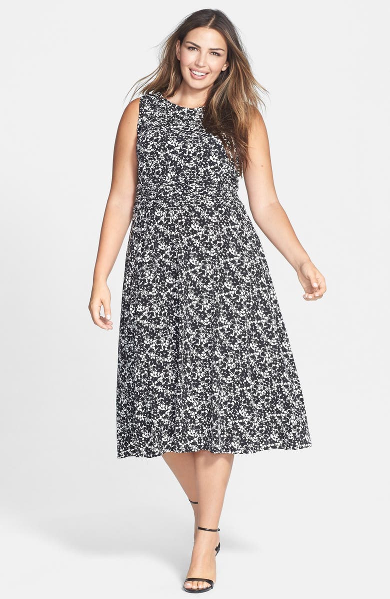 Jessica Howard Print Ruched Waist Midi Dress (Plus Size) | Nordstrom