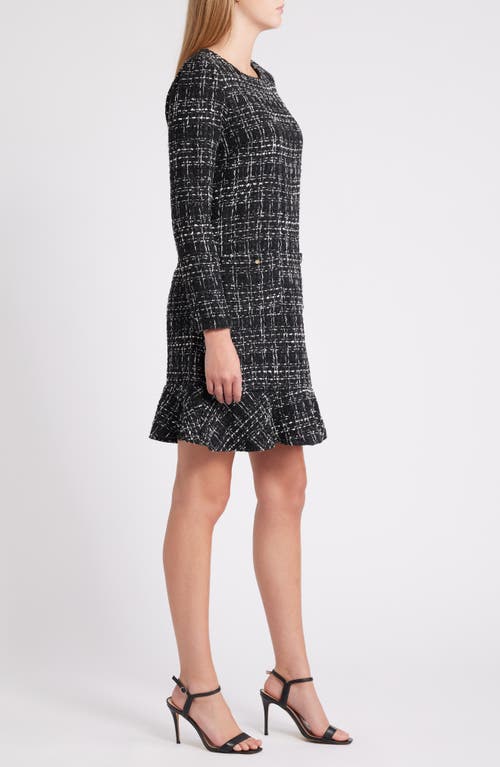 Shop Julia Jordan Ruffle Hem Long Sleeve Tweed Dress In Black