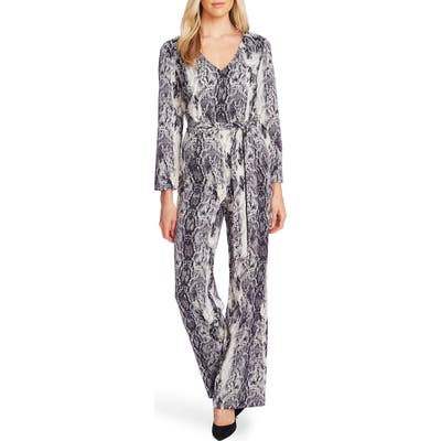 Vince Camuto Snakeskin Print Belted Jumpsuit, Black