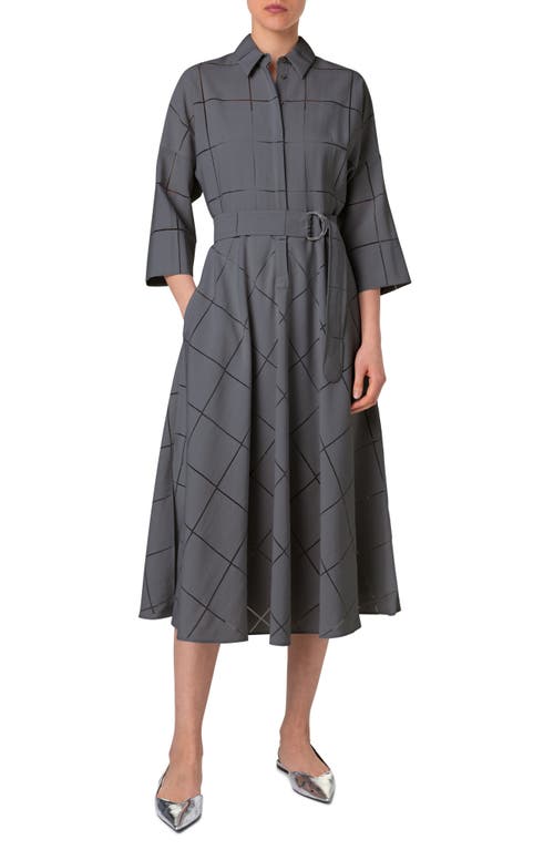 Akris Punto Windowpane Check Belted Midi Shirtdress In Silver